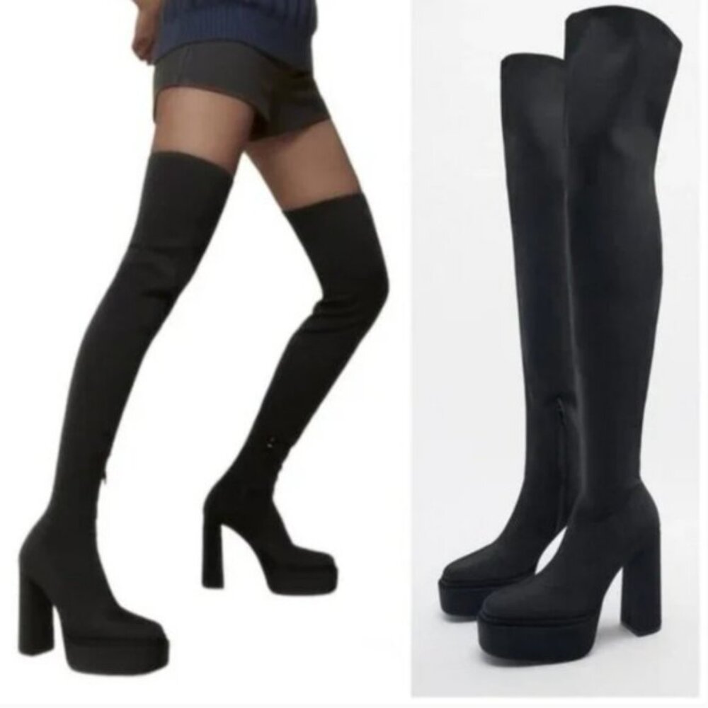 Zara Fabric Over the Knee Tall Platform Boots
